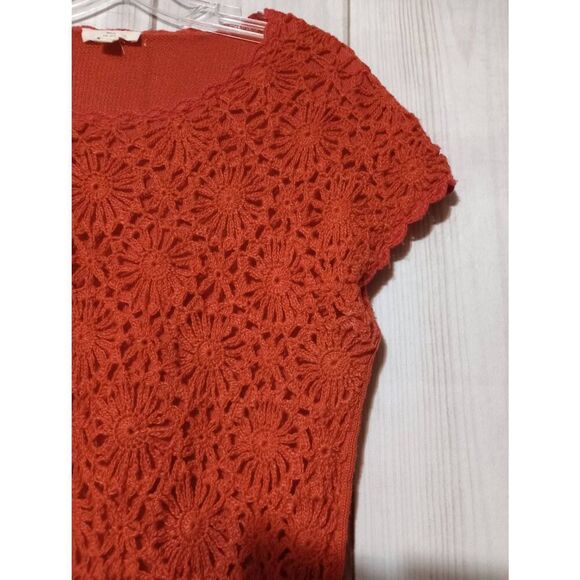 BLL Sweater Ladies Small Burnt Orange Capped Sleeve Crochet - Picture 4 of 8